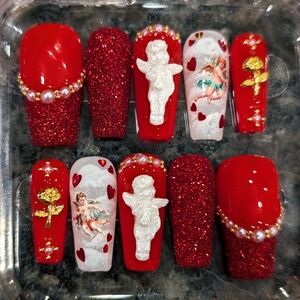 Red and White Angel Nail Set